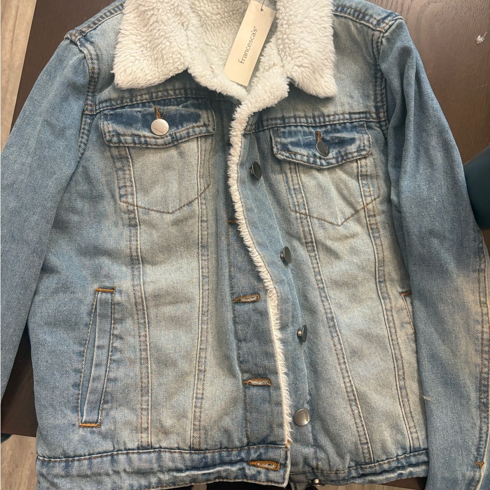 Francesca's Collections Light Blue Denim Sherpa Jacket